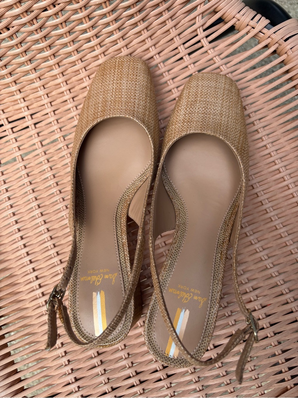 Woven Sam Edelman Terra Slingback Heels in Natural Tan